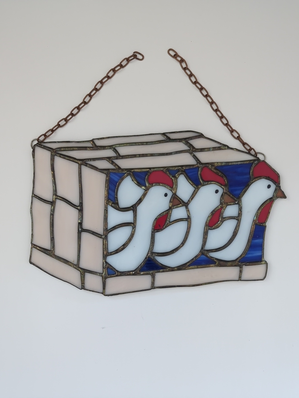 Stain Glass Chickens In A Crate Suncatcher